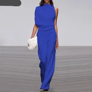 12 Colors Women Elegant Solid One Shoulder Long Jumpsuit Ladies Romper Loose Overalls Fashion Wide Leg Workwear
