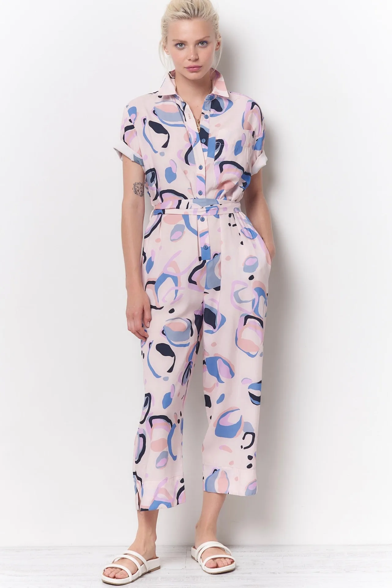 ANAIS Shirt Style Jumpsuit - Geo