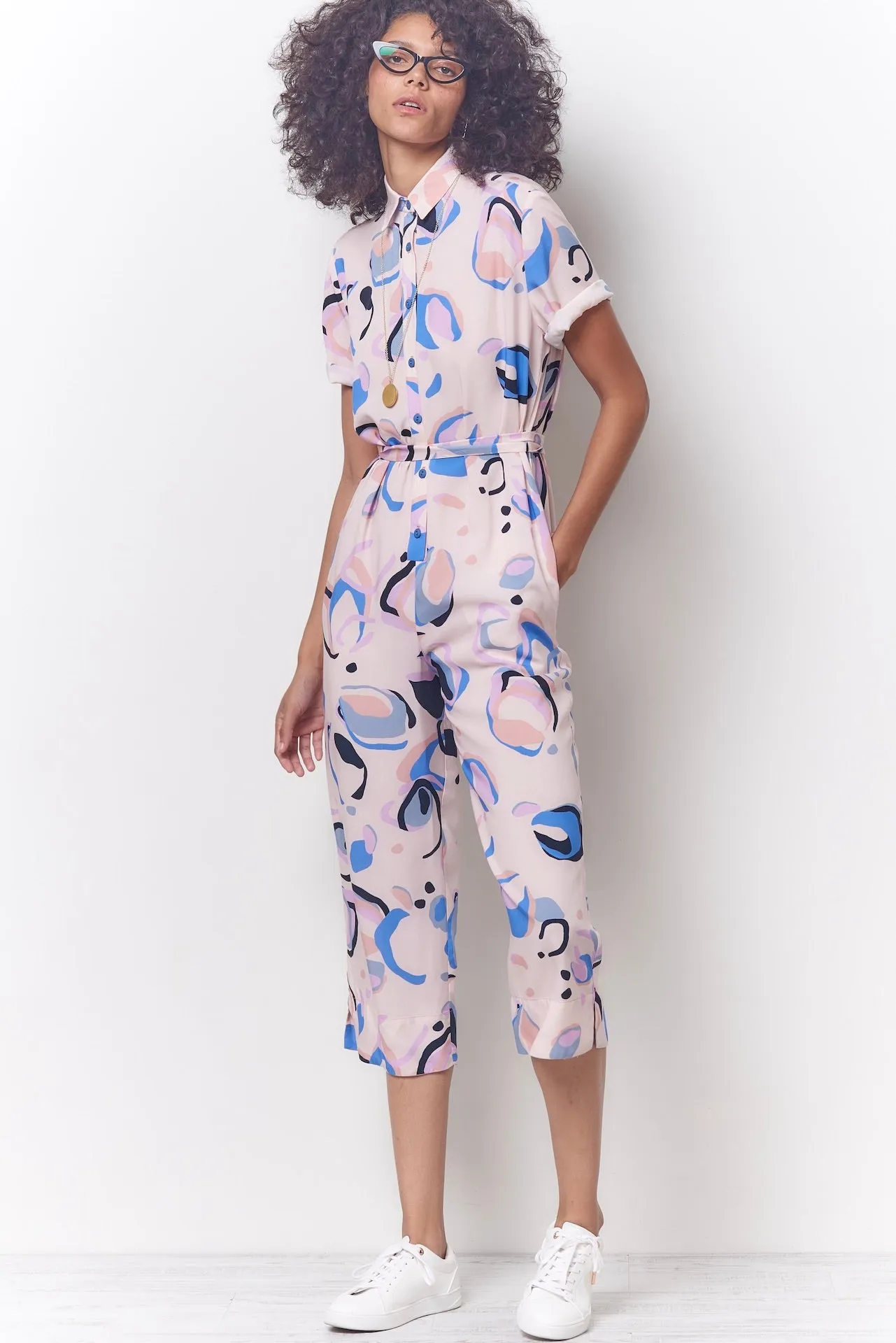 ANAIS Shirt Style Jumpsuit - Geo