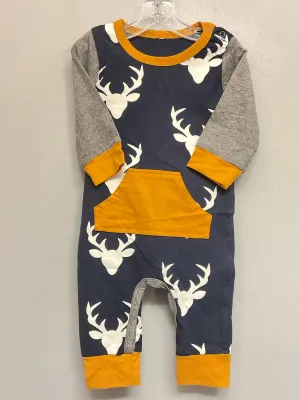 BOYS by Chic Couture Size 3M Navy & Mustard Deer Cotton Jumpsuits & Coveralls
