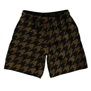 Brown Dark And Black Houndstooth Athletic Running Fitness Exercise Shorts 7" Inseam Shorts Made In USA