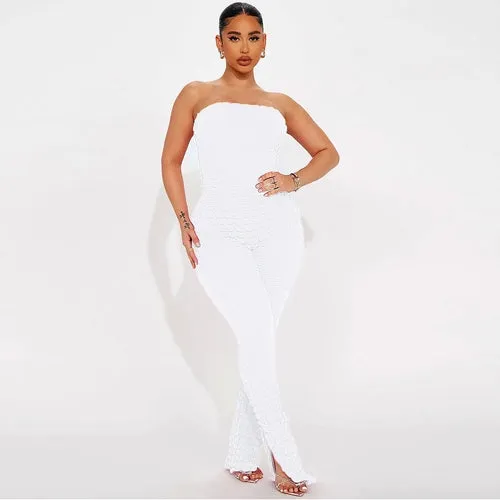 Bubble Grid Tube Top Jumpsuit