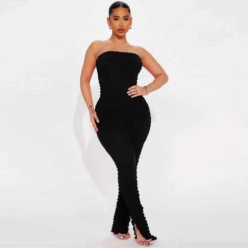 Bubble Grid Tube Top Jumpsuit