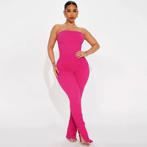 Bubble Grid Tube Top Jumpsuit