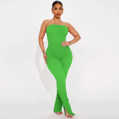 Bubble Grid Tube Top Jumpsuit