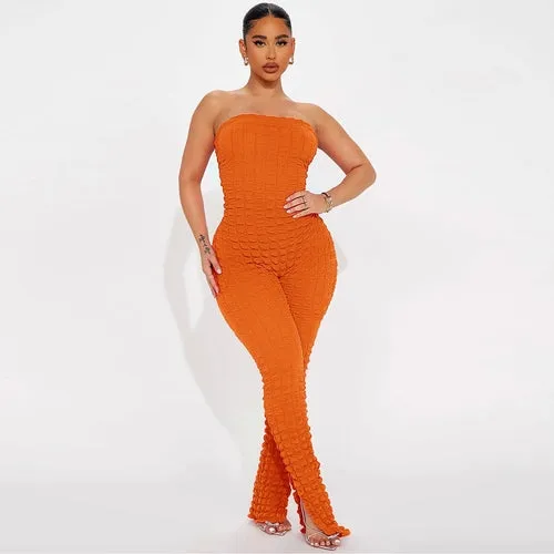 Bubble Grid Tube Top Jumpsuit