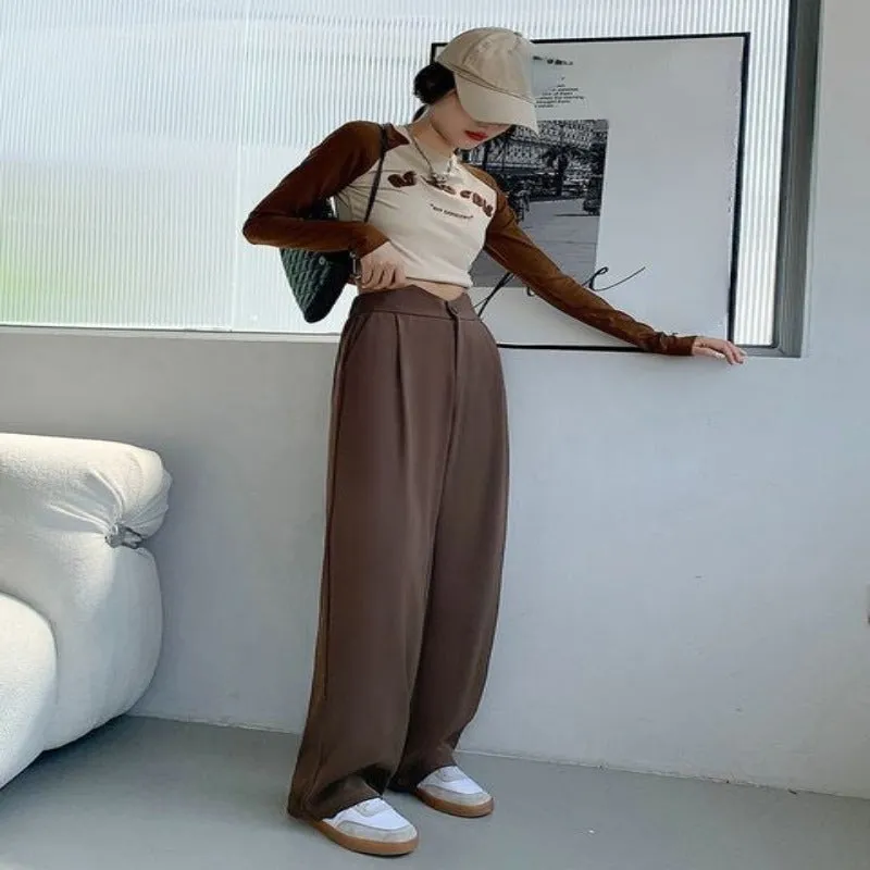 Casual Wide Leg Loose Fit High Waist Pants For Females