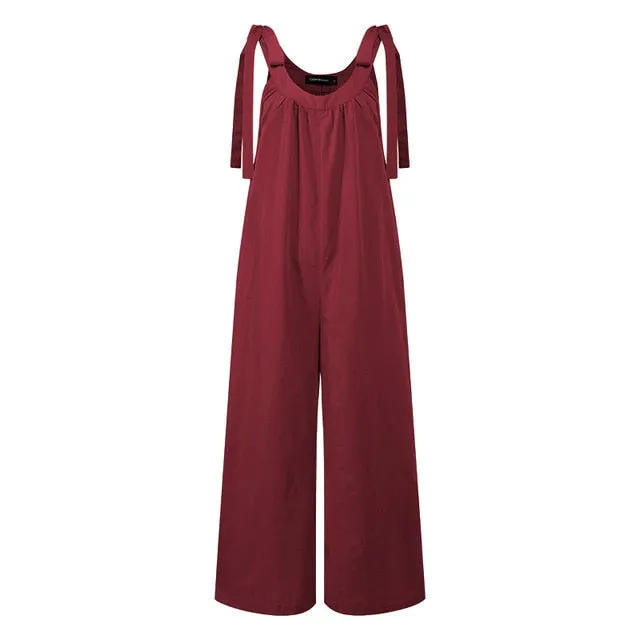 Celmia Women O-Neck Long Jumpsuits Celmia Sexy Straps Sleeveless Rompers Casual Loose Vintage Playsuits Plus Size Overalls 5XL 7