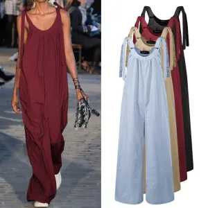 Celmia Women O-Neck Long Jumpsuits Celmia Sexy Straps Sleeveless Rompers Casual Loose Vintage Playsuits Plus Size Overalls 5XL 7