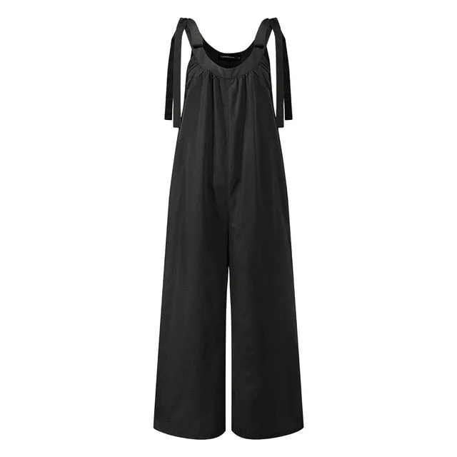 Celmia Women O-Neck Long Jumpsuits Celmia Sexy Straps Sleeveless Rompers Casual Loose Vintage Playsuits Plus Size Overalls 5XL 7