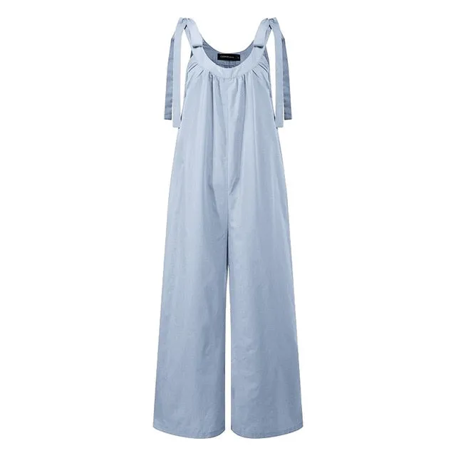 Celmia Women O-Neck Long Jumpsuits Celmia Sexy Straps Sleeveless Rompers Casual Loose Vintage Playsuits Plus Size Overalls 5XL 7