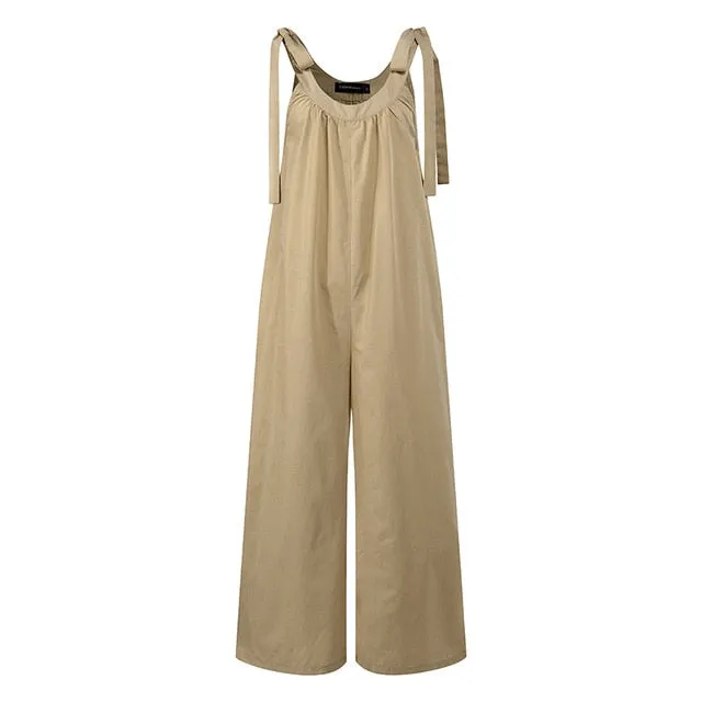 Celmia Women O-Neck Long Jumpsuits Celmia Sexy Straps Sleeveless Rompers Casual Loose Vintage Playsuits Plus Size Overalls 5XL 7