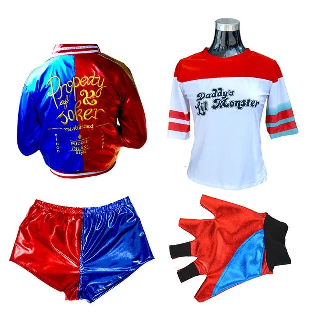 Harley Quinn Cosplay Costumes Adult Women Men Purim Coats Femme Jacket Chamarras De Batman Para Mujer Suit with Wig Gloves
