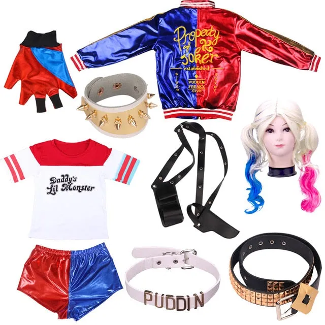 Harley Quinn Cosplay Costumes Adult Women Men Purim Coats Femme Jacket Chamarras De Batman Para Mujer Suit with Wig Gloves