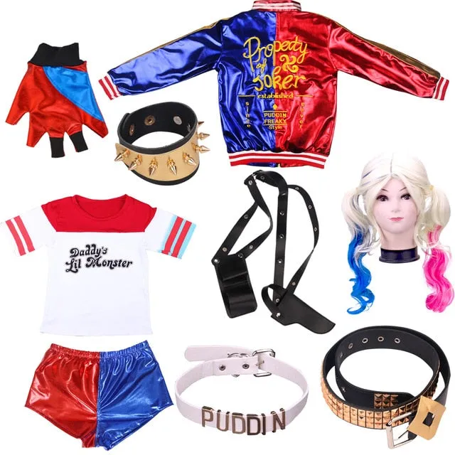 Harley Quinn Cosplay Costumes Adult Women Men Purim Coats Femme Jacket Chamarras De Batman Para Mujer Suit with Wig Gloves