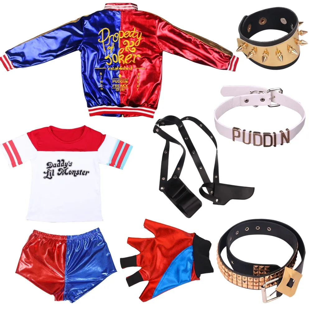 Harley Quinn Cosplay Costumes Adult Women Men Purim Coats Femme Jacket Chamarras De Batman Para Mujer Suit with Wig Gloves