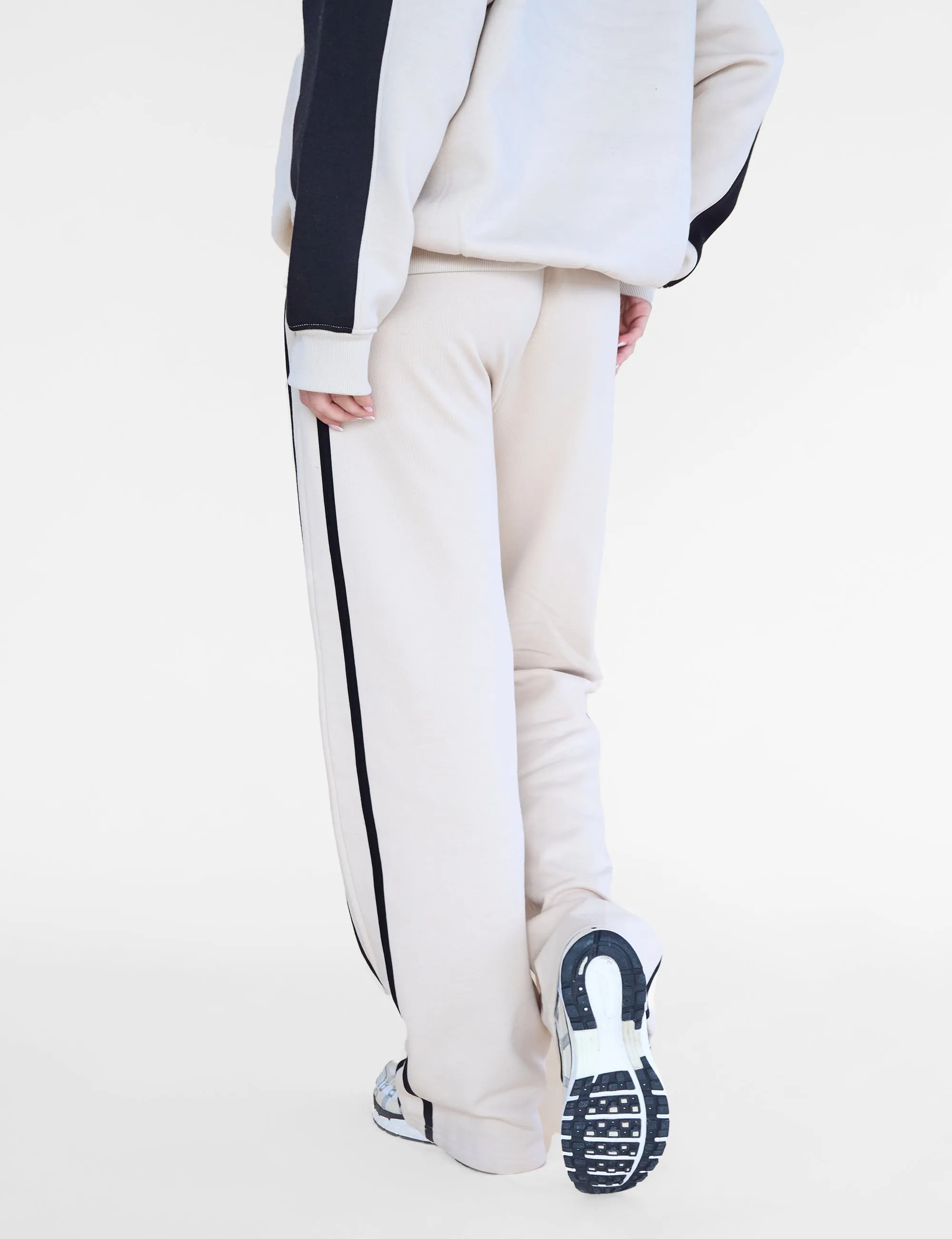 Kaiia Studio Contrast Panel Wide Leg Sweat Pants Stone & Black