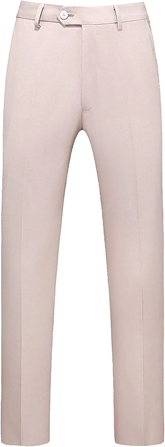 Mens Cream Slim Fit Skinny Trousers Suit Pants