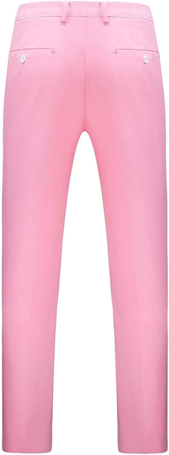 Mens Light Pink Slim Fit Skinny Trousers Suit Pants