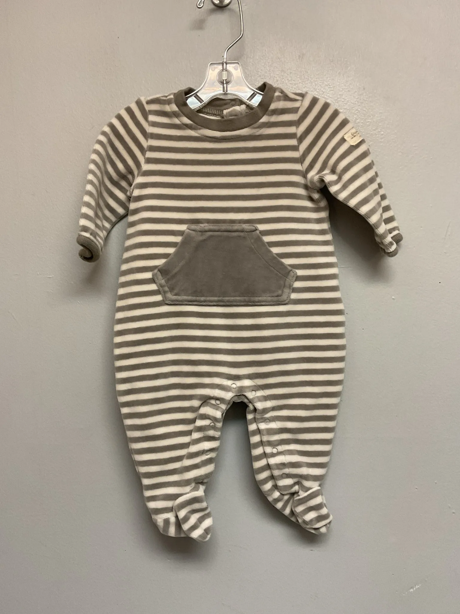 Size NB Gray Stripe Velour Infant Boys Jumpsuits & Coveralls