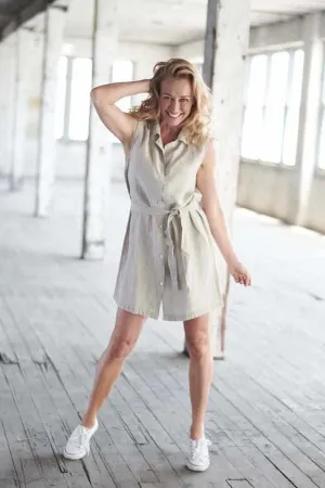 Sleeveless Shirt Dress - Natural - ML