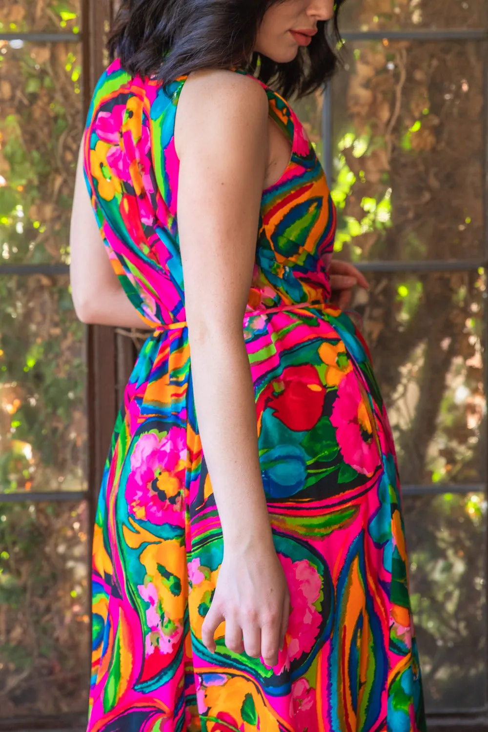 Vintage 1960s Wide Leg Bright Psychedelic Floral Jumpsuit - MD/LG