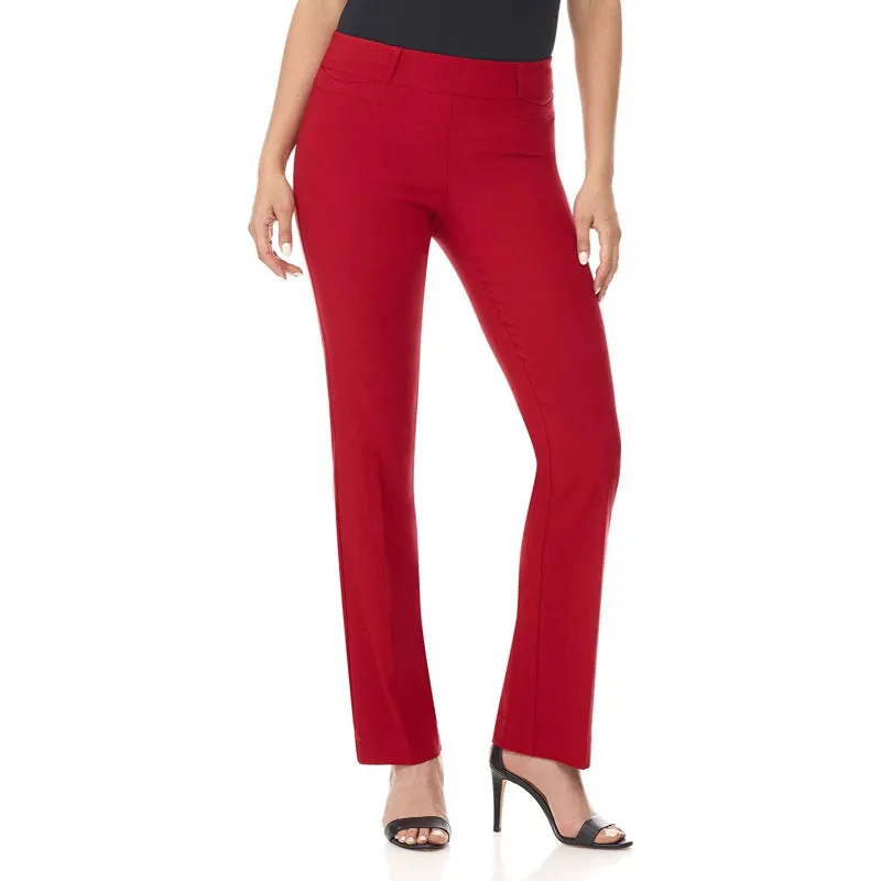 Women's Solid Comfort Fit Bootcut Stretch Pant With Pull On